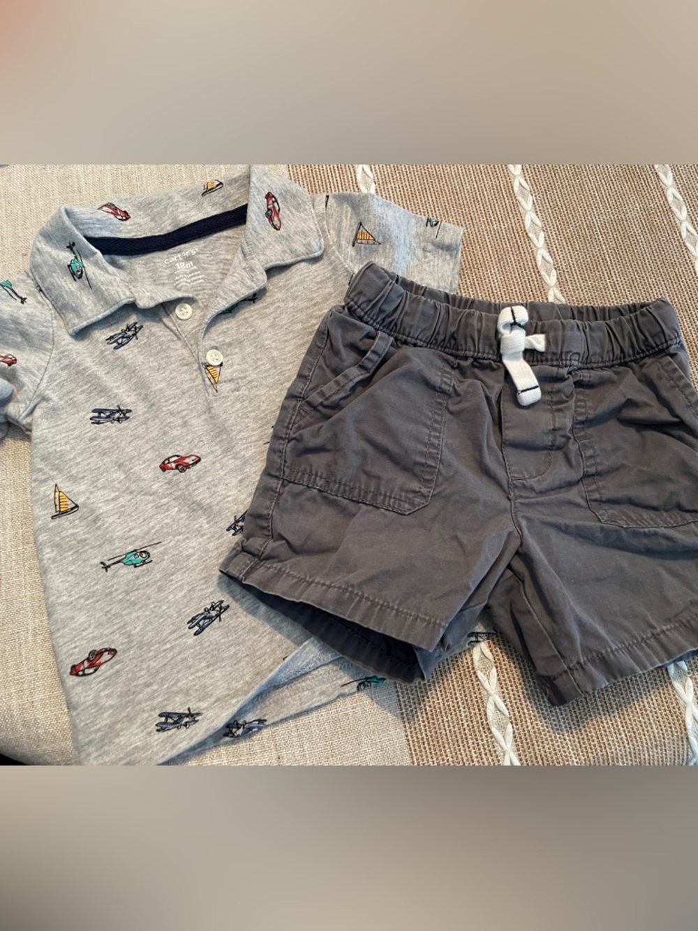 Grey Polo Shirt & Charcoal Shorts Set - carters